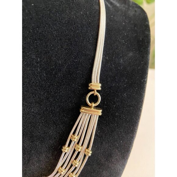 Napier Silver & Gold Multi-Strand Necklace Snake Chain w/ Gold Beads 16-18 inch - Picture 4 of 7